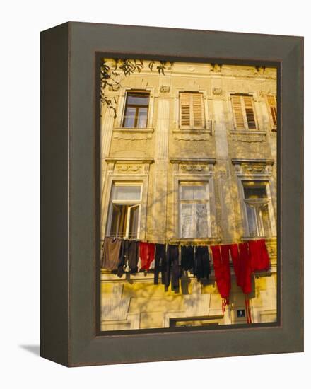 Washing Line of Colourful Laundry in Old Town Buzet, Hilltop Village, Buzet, Istria, Croatia-Ken Gillham-Framed Premier Image Canvas