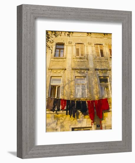 Washing Line of Colourful Laundry in Old Town Buzet, Hilltop Village, Buzet, Istria, Croatia-Ken Gillham-Framed Photographic Print