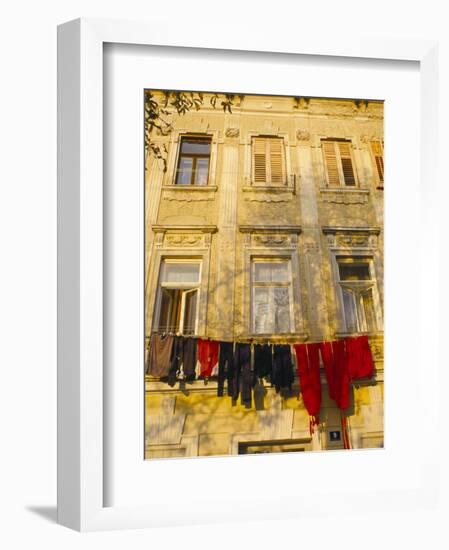 Washing Line of Colourful Laundry in Old Town Buzet, Hilltop Village, Buzet, Istria, Croatia-Ken Gillham-Framed Photographic Print