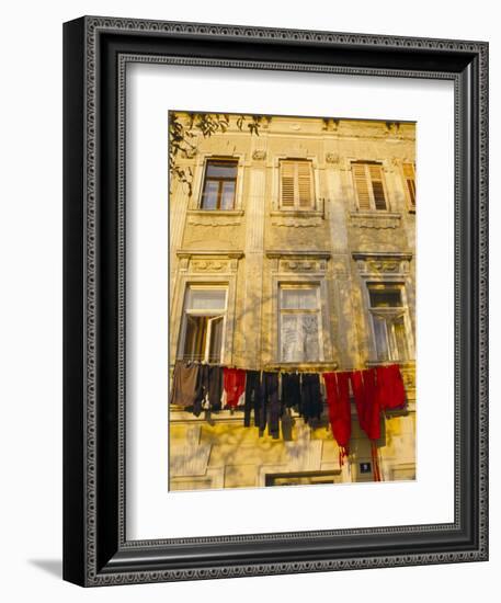 Washing Line of Colourful Laundry in Old Town Buzet, Hilltop Village, Buzet, Istria, Croatia-Ken Gillham-Framed Photographic Print