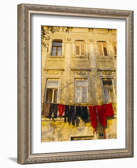 Washing Line of Colourful Laundry in Old Town Buzet, Hilltop Village, Buzet, Istria, Croatia-Ken Gillham-Framed Photographic Print