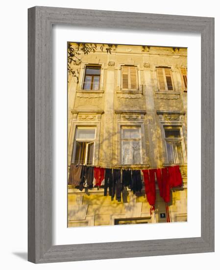 Washing Line of Colourful Laundry in Old Town Buzet, Hilltop Village, Buzet, Istria, Croatia-Ken Gillham-Framed Photographic Print