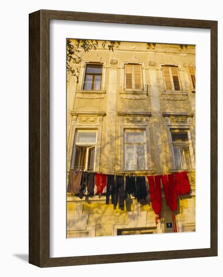 Washing Line of Colourful Laundry in Old Town Buzet, Hilltop Village, Buzet, Istria, Croatia-Ken Gillham-Framed Photographic Print