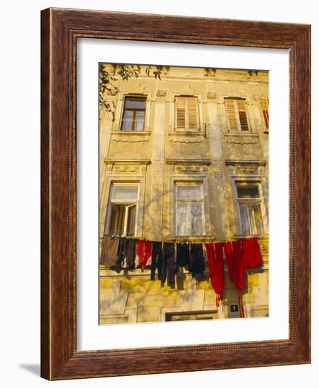 Washing Line of Colourful Laundry in Old Town Buzet, Hilltop Village, Buzet, Istria, Croatia-Ken Gillham-Framed Photographic Print