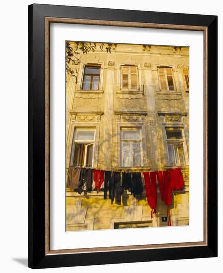 Washing Line of Colourful Laundry in Old Town Buzet, Hilltop Village, Buzet, Istria, Croatia-Ken Gillham-Framed Photographic Print