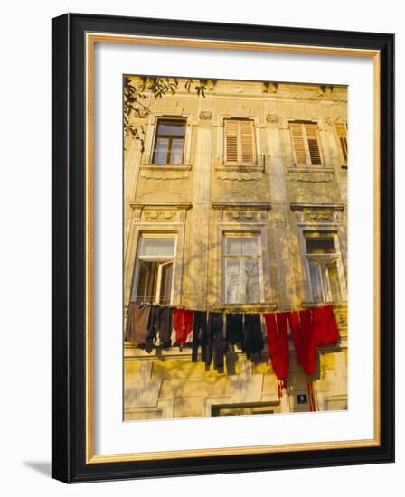 Washing Line of Colourful Laundry in Old Town Buzet, Hilltop Village, Buzet, Istria, Croatia-Ken Gillham-Framed Photographic Print