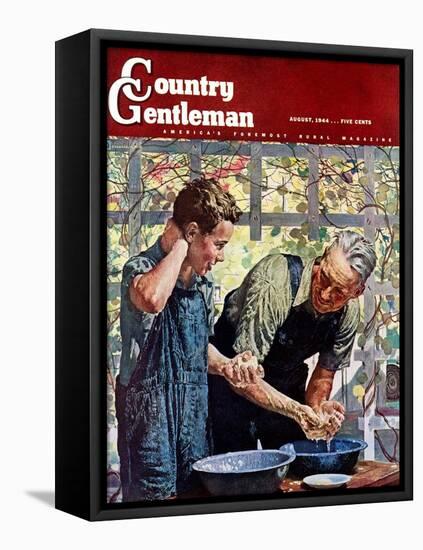 "Washing Up for Supper," Country Gentleman Cover, August 1, 1944-Douglas Crockwell-Framed Premier Image Canvas