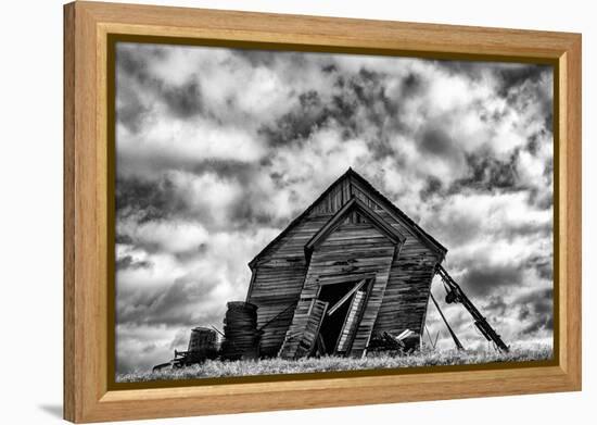 Washington. Abandoned Leaning Schoolhouse in Palouse Farm Country-Dennis Flaherty-Framed Premier Image Canvas