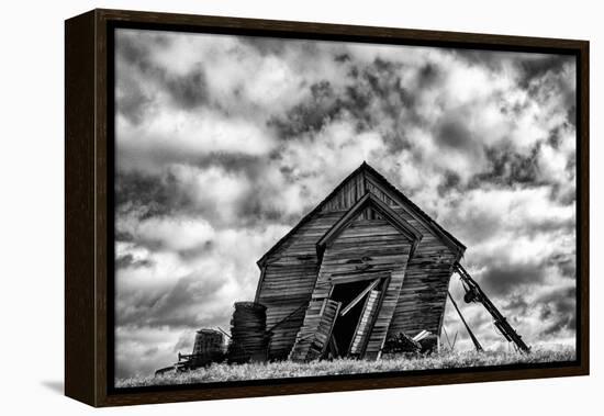 Washington. Abandoned Leaning Schoolhouse in Palouse Farm Country-Dennis Flaherty-Framed Premier Image Canvas