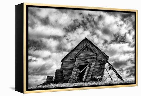 Washington. Abandoned Leaning Schoolhouse in Palouse Farm Country-Dennis Flaherty-Framed Premier Image Canvas