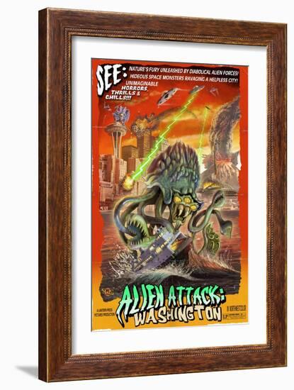 Washington - Alien Attack!-Lantern Press-Framed Art Print