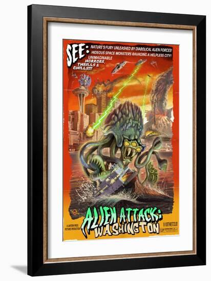 Washington - Alien Attack!-Lantern Press-Framed Art Print