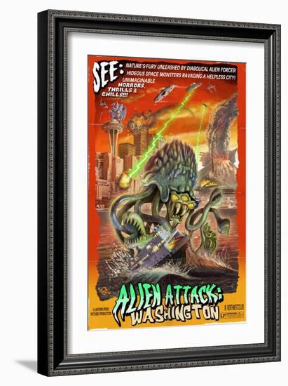 Washington - Alien Attack!-Lantern Press-Framed Art Print