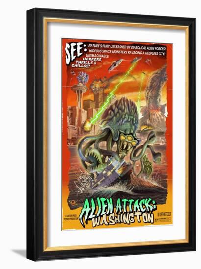 Washington - Alien Attack!-Lantern Press-Framed Art Print