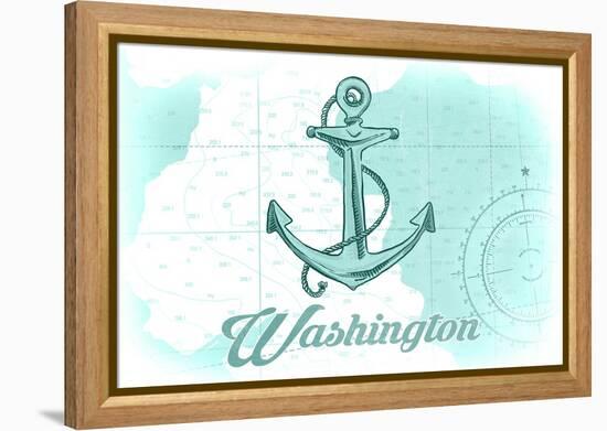 Washington - Anchor - Teal - Coastal Icon-Lantern Press-Framed Stretched Canvas