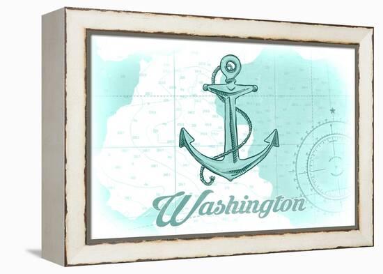 Washington - Anchor - Teal - Coastal Icon-Lantern Press-Framed Stretched Canvas