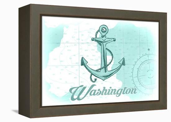 Washington - Anchor - Teal - Coastal Icon-Lantern Press-Framed Stretched Canvas