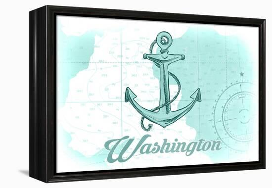 Washington - Anchor - Teal - Coastal Icon-Lantern Press-Framed Stretched Canvas