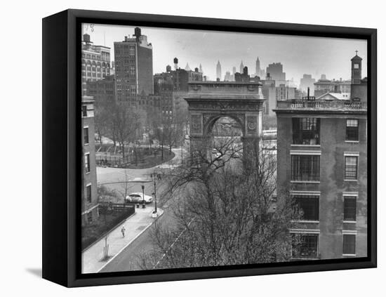 Washington Arch Standing at North Entrance to Square and Straddles Foot of Fifth Avenue-Walter Sanders-Framed Premier Image Canvas