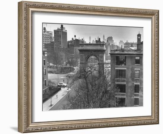 Washington Arch Standing at North Entrance to Square and Straddles Foot of Fifth Avenue-Walter Sanders-Framed Photographic Print