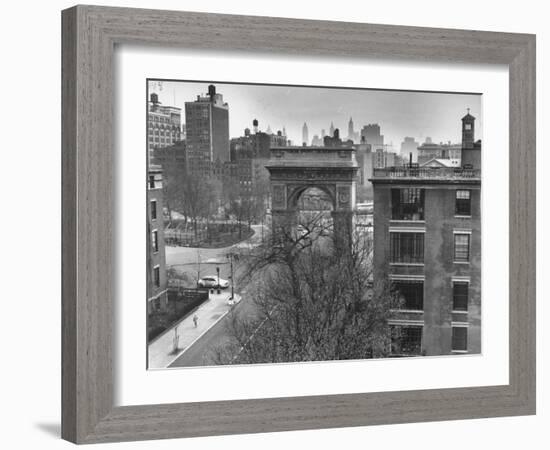 Washington Arch Standing at North Entrance to Square and Straddles Foot of Fifth Avenue-Walter Sanders-Framed Photographic Print