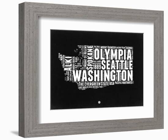 Washington Black and White Map-NaxArt-Framed Premium Giclee Print