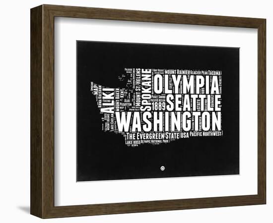 Washington Black and White Map-NaxArt-Framed Premium Giclee Print