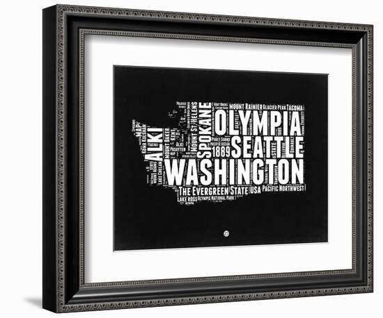 Washington Black and White Map-NaxArt-Framed Premium Giclee Print