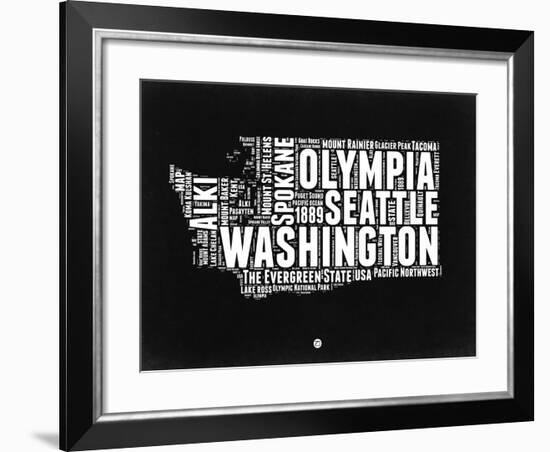 Washington Black and White Map-NaxArt-Framed Art Print