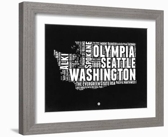 Washington Black and White Map-NaxArt-Framed Art Print