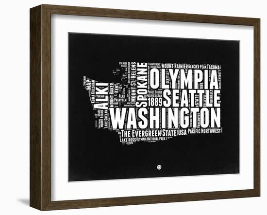 Washington Black and White Map-NaxArt-Framed Art Print