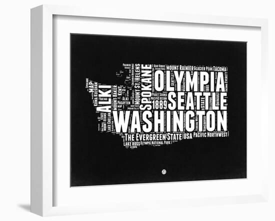 Washington Black and White Map-NaxArt-Framed Art Print