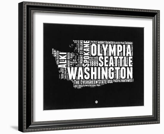 Washington Black and White Map-NaxArt-Framed Art Print