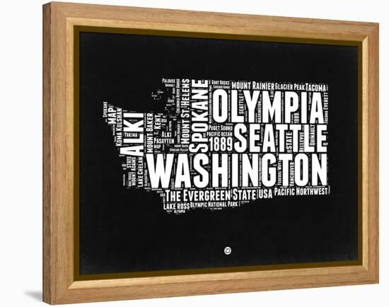 Washington Black and White Map-NaxArt-Framed Stretched Canvas