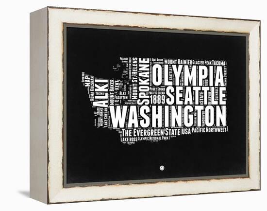 Washington Black and White Map-NaxArt-Framed Stretched Canvas