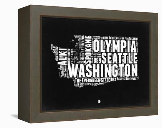 Washington Black and White Map-NaxArt-Framed Stretched Canvas