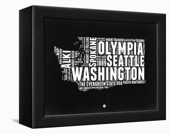 Washington Black and White Map-NaxArt-Framed Stretched Canvas