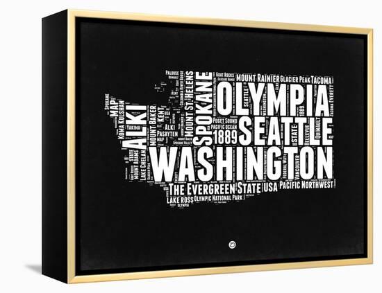 Washington Black and White Map-NaxArt-Framed Stretched Canvas