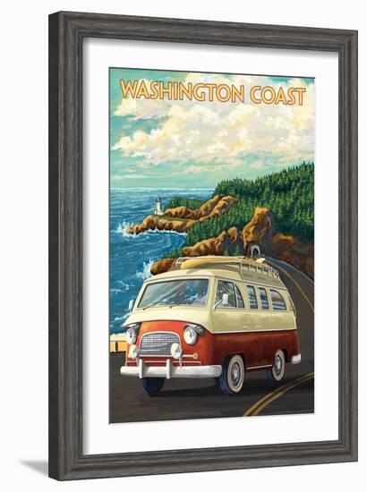 Washington Coast - Camper Van - Coastal - Lantern Press Artwork-Lantern Press-Framed Art Print