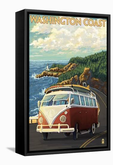 Washington Coast Drive with Lighthouse-Lantern Press-Framed Stretched Canvas