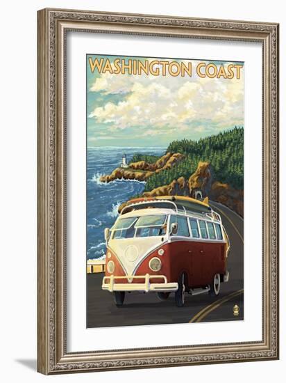 Washington Coast Drive with Lighthouse-Lantern Press-Framed Art Print