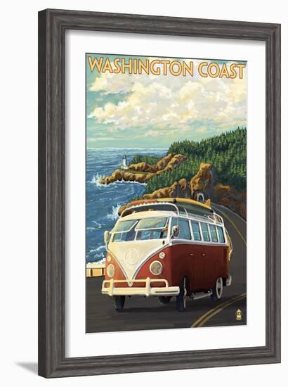 Washington Coast Drive with Lighthouse-Lantern Press-Framed Art Print