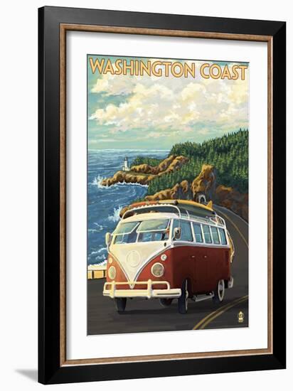 Washington Coast Drive with Lighthouse-Lantern Press-Framed Art Print