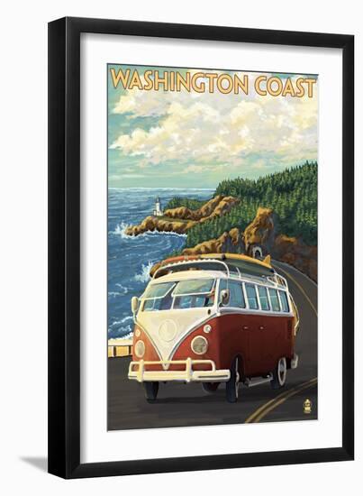 Washington Coast Drive with Lighthouse-Lantern Press-Framed Art Print