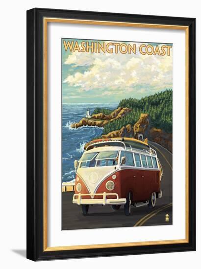 Washington Coast Drive with Lighthouse-Lantern Press-Framed Art Print