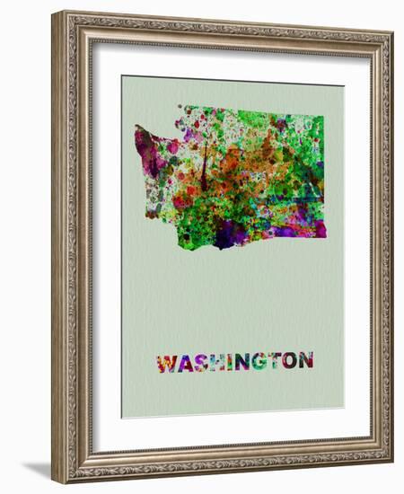 Washington Color Splatter Map-NaxArt-Framed Art Print