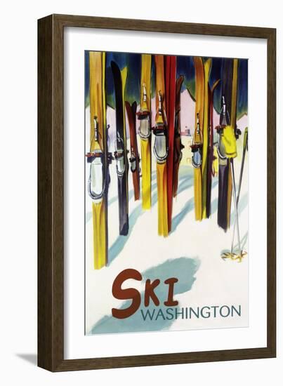 Washington - Colorful Skis-Lantern Press-Framed Art Print