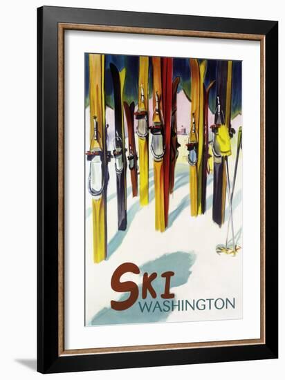 Washington - Colorful Skis-Lantern Press-Framed Art Print