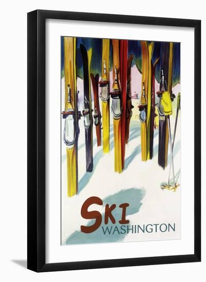 Washington - Colorful Skis-Lantern Press-Framed Art Print