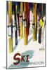 Washington - Colorful Skis-Lantern Press-Mounted Art Print